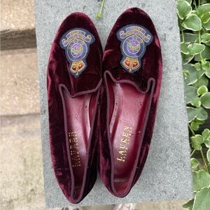 Stunning burgundy Ralph Lauren Velvet Crest Loafers